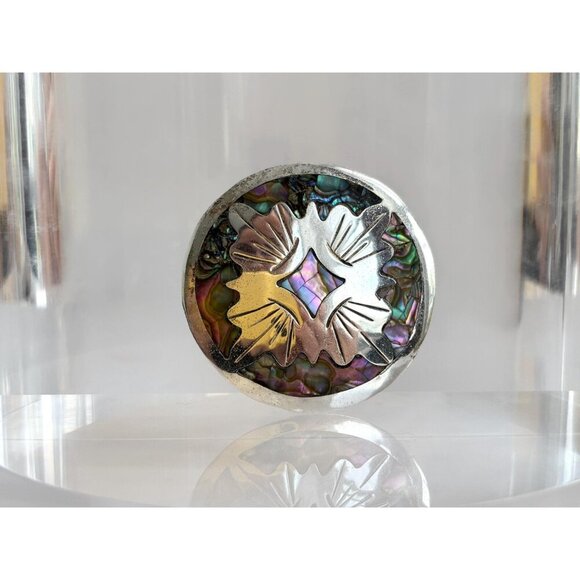 Alpaca Sterling Silver Abalone Mexican Vintage Sterling Silver Brooch Pendant - Picture 3 of 10